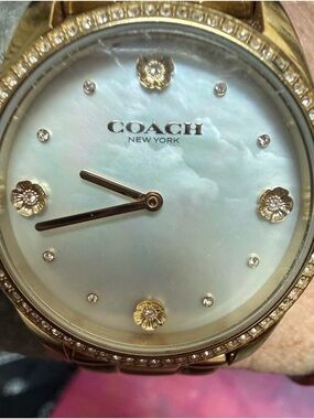COACH Gold-Tone Women's Watch with Mother-of-Pearl Dial and Crystal Accents